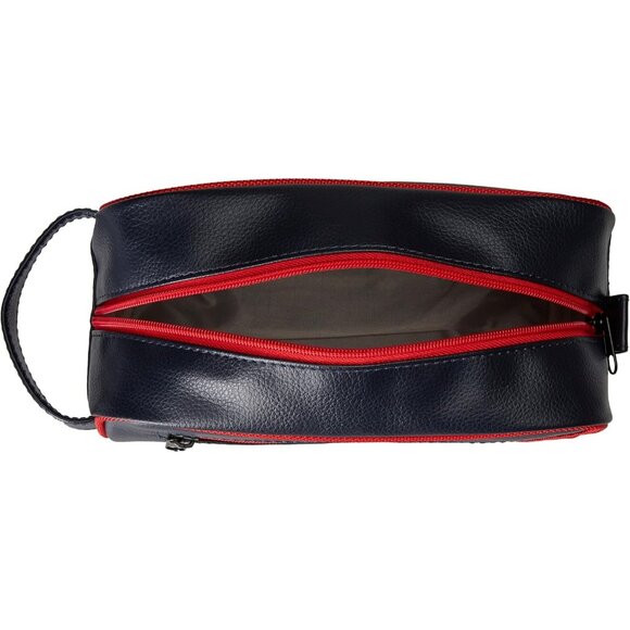 Men's Red Top Zip Travel Kit Leather Toiletry Bag Casual Organizer Accessory - Picture 5 of 6